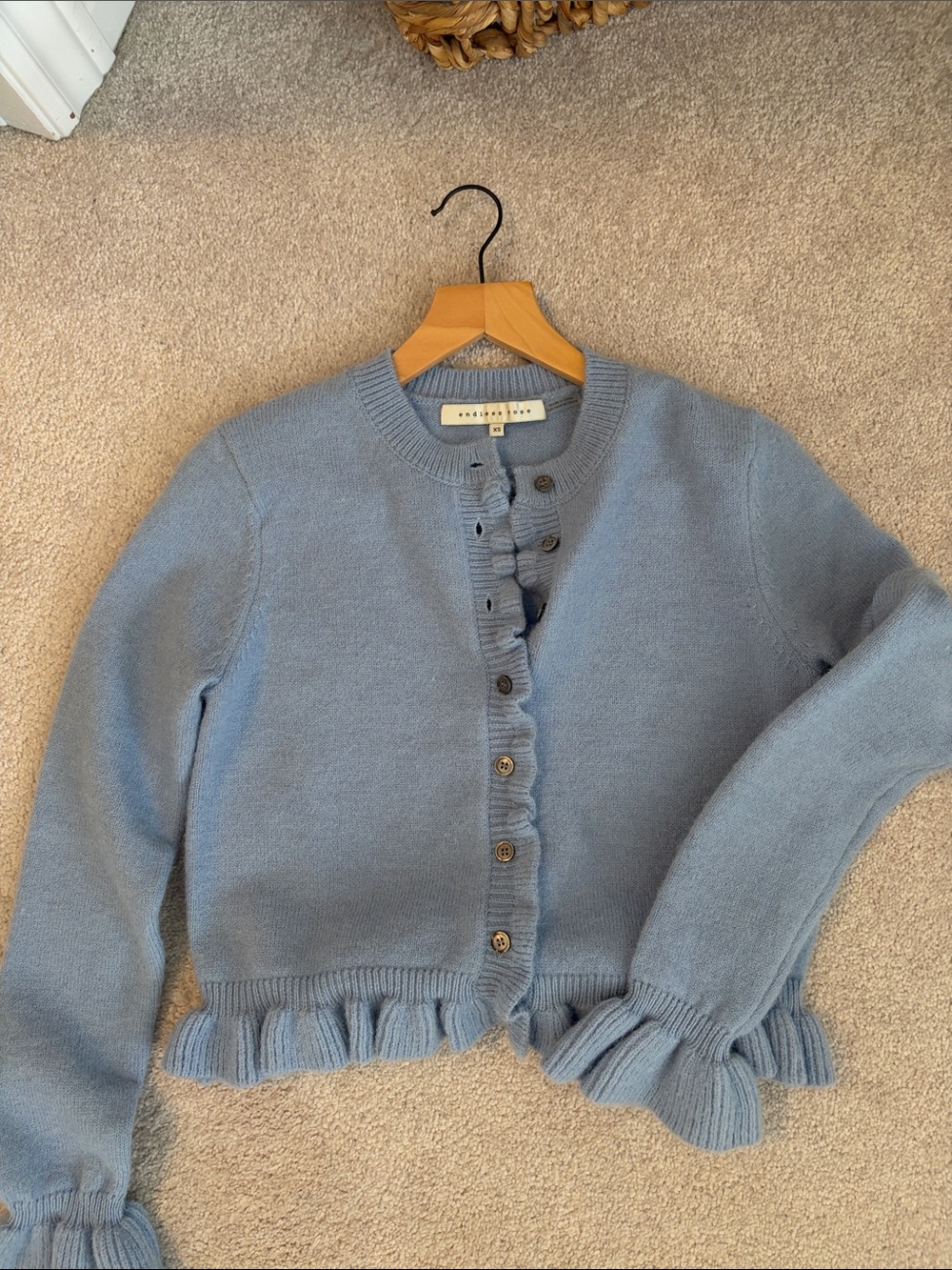 Endless Rose Powder Blue Ruffle-Trim Cardigan